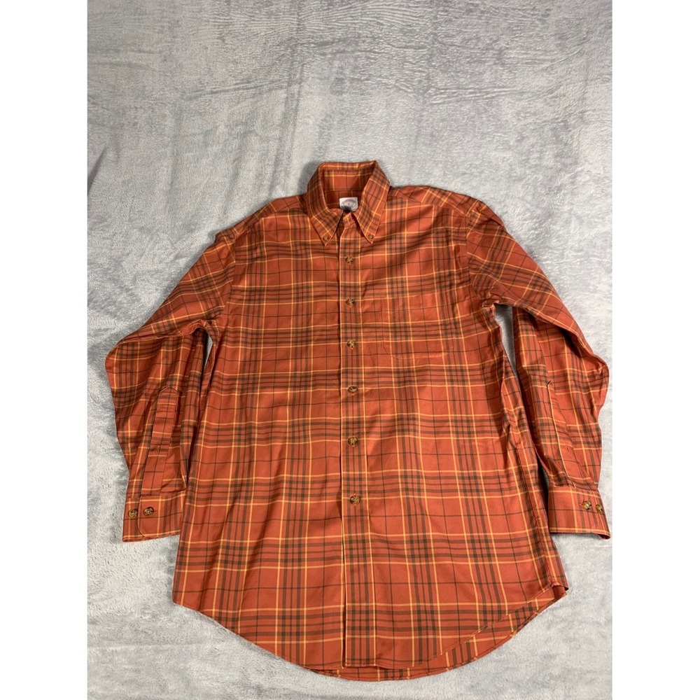 Brooks Brothers THE ORIGINAL POLO SHIRT Rust Orange Plaid Men Size S